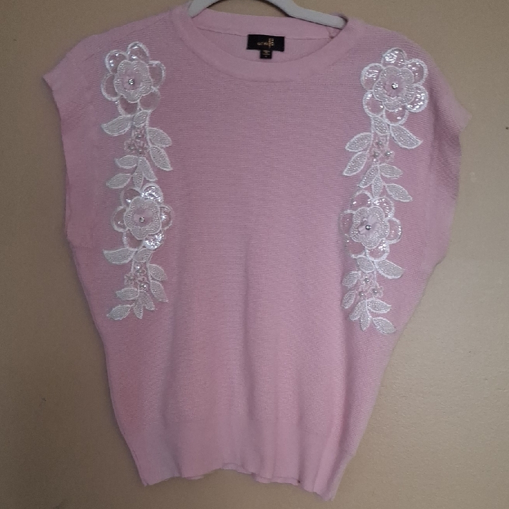 Embellished Pink Crewneck Sweater - Women